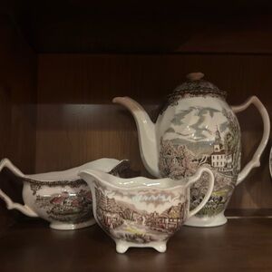 Vintage “The Friendly Village by Johnson Bros” 5 Piece Coffee Tea Pot Set